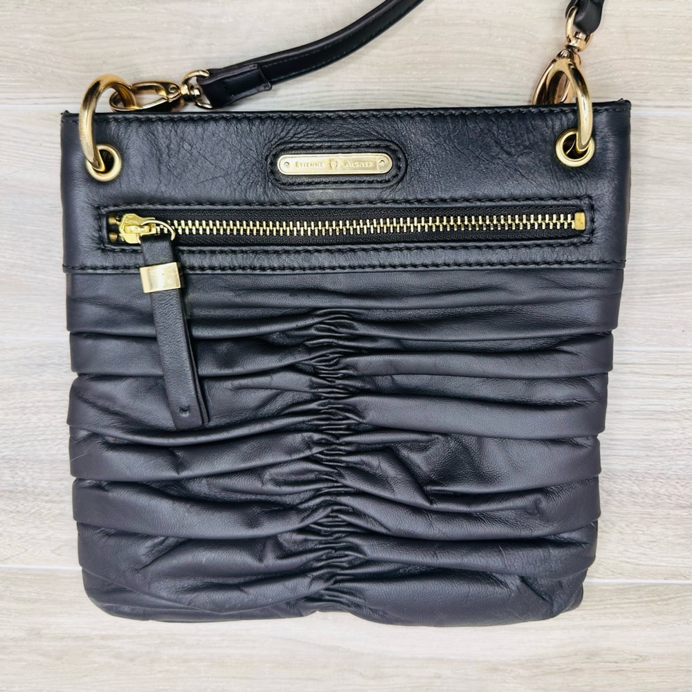Etienne Aigner Classic Dark Chocolate Brown Rouched Leather Crossbody Bag